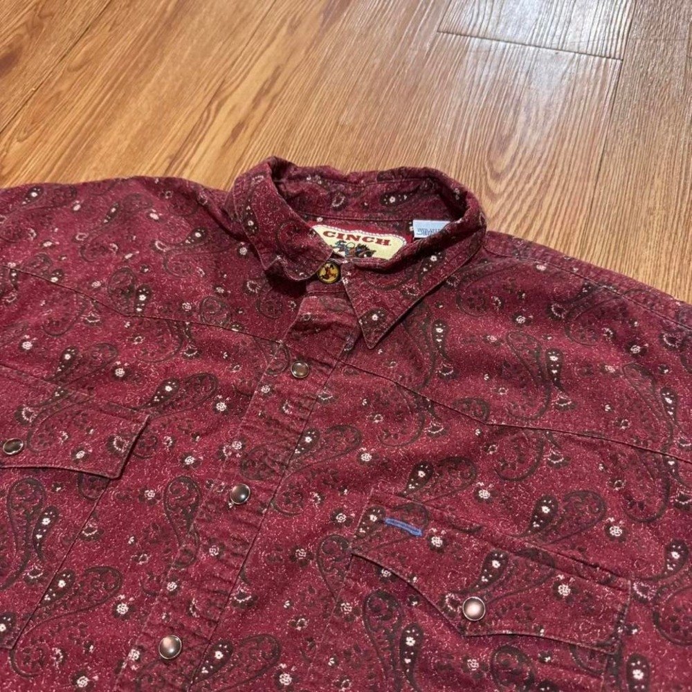 Cinch Men's Shirt Paisley Button Up Red Western Cowboy Utility Size Large‎